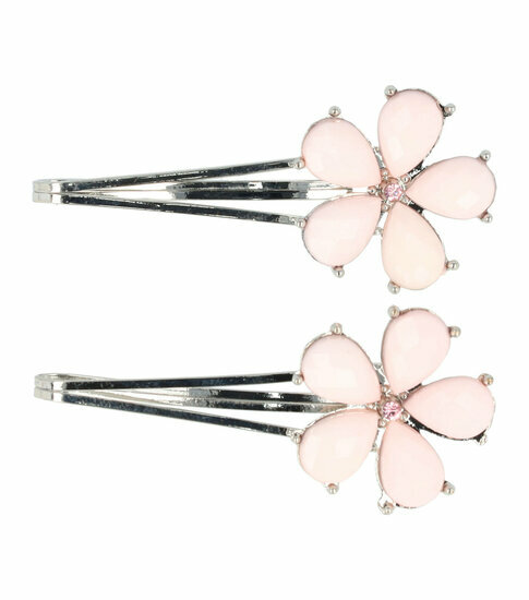 2148046080 Haarspeld schuifspeldjes - Bloem pastel 5cm - Roze zilver - Set van 2