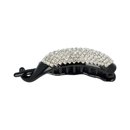 2153075064 Haarspeld haarclip - Kunststof strass steentjes 7cm - Zwart zilver