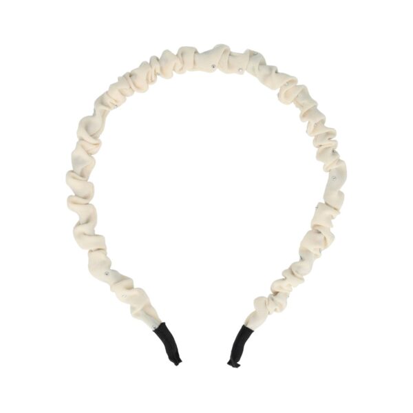 diadeem rimpel creme glitter steentjes_1 Haarband Diadeem 1cm – Glitter Steentjes – Gerimpelde Stof – Creme