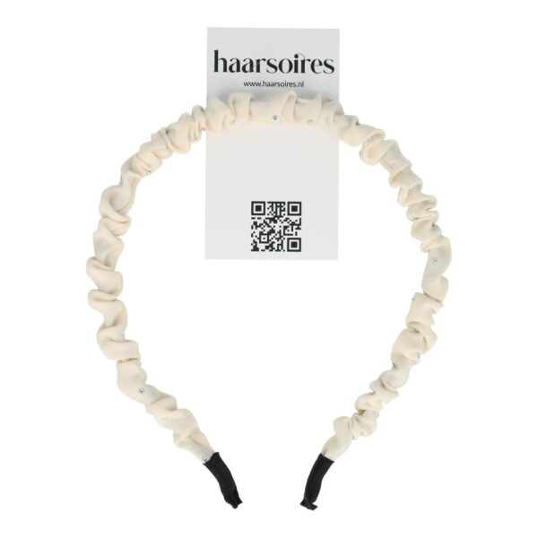 diadeem rimpel creme glitter steentjes_2 Haarband Diadeem 1cm – Glitter Steentjes – Gerimpelde Stof – Creme