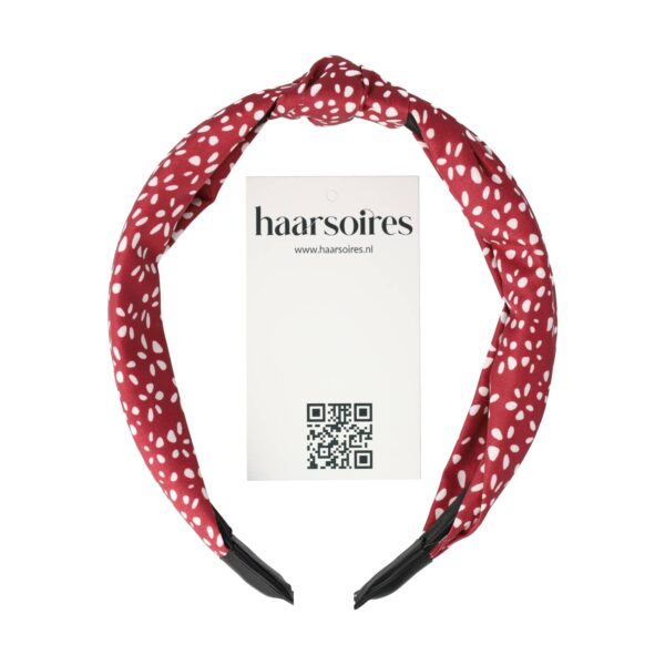 Haarband Diadeem 3cm – Knoop – Stippenprint Stof – Wit Rood