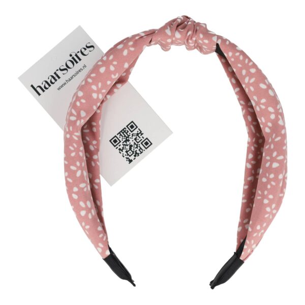 diadeem stippen print knoop_6 Haarband Diadeem 3cm – Knoop – Stippenprint Stof – Roze