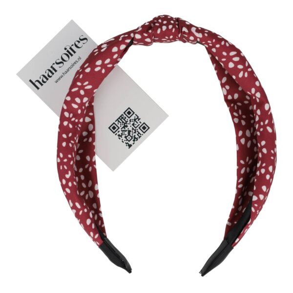 Haarband Diadeem 3cm – Knoop – Stippenprint Stof – Wit Rood