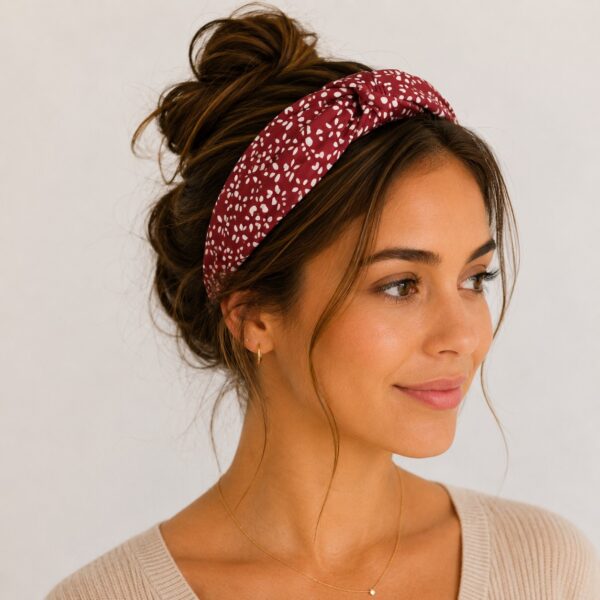 Haarband Diadeem 3cm – Knoop – Stippenprint Stof – Wit Rood