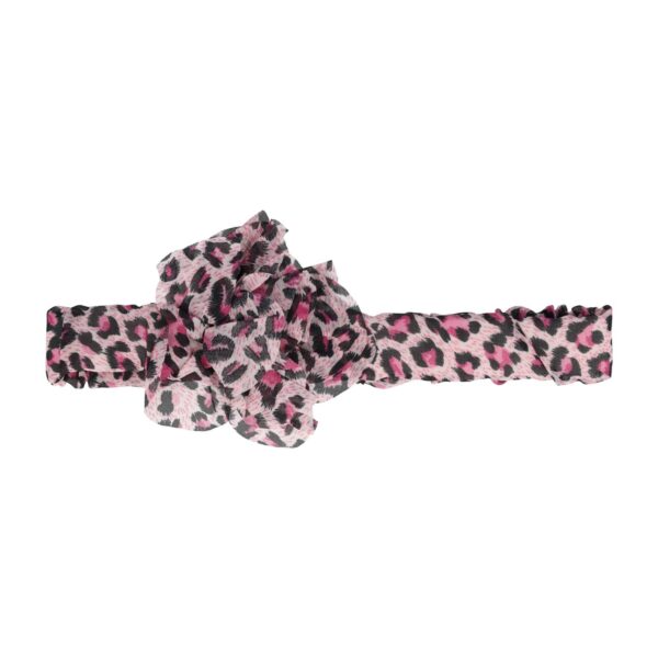 haarband bloem panter patroon roze wit bruin_1 Haarband Bloem - Panterprint – Zwart roze