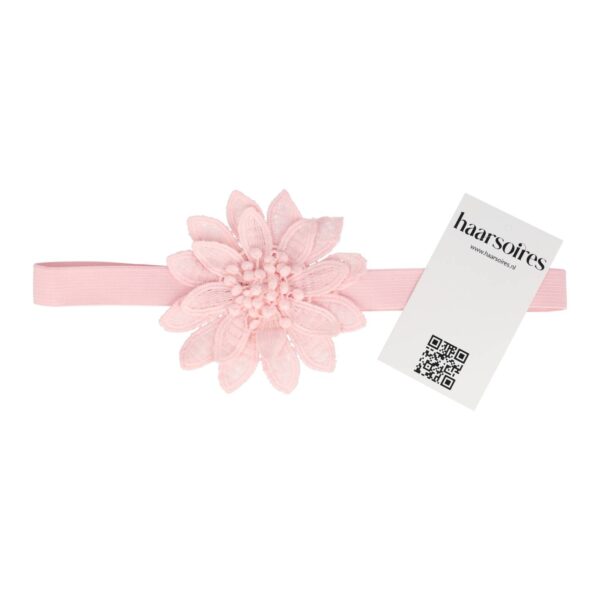 haarband grote bloem grijs blauw wit roze_10 Haarband Bloem - Gehaakt 10cm pastel – Roze
