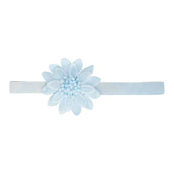 haarband grote bloem grijs blauw wit roze_5 Haarband Bloem - Gehaakt 10cm pastel – Blauw