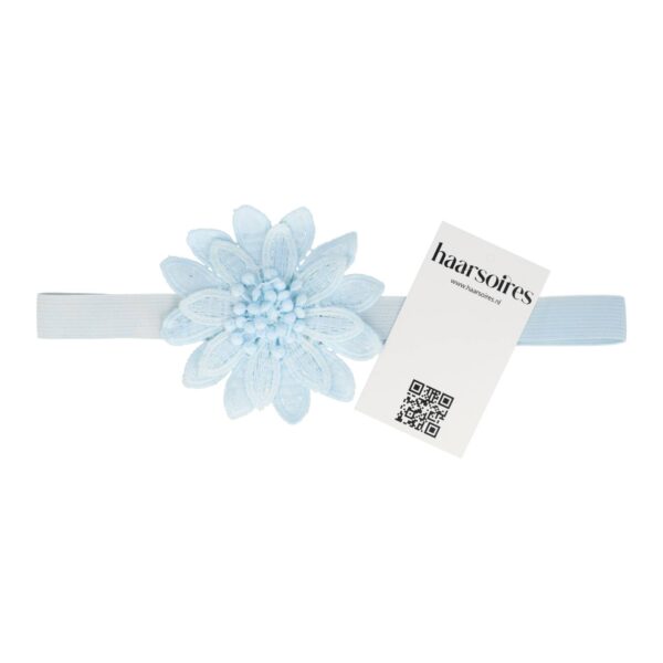 haarband grote bloem grijs blauw wit roze_6 Haarband Bloem - Gehaakt 10cm pastel – Blauw