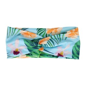Haarband Twist 9cm – Tropische Bloemenprint – Jersey Stof – Lichtblauw