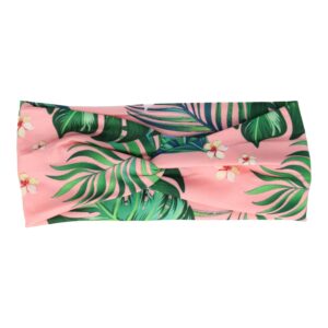 Haarband Twist 9cm – Tropische Bloemenprint – Jersey Stof – Roze