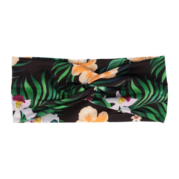 haarband tropische bloemen_9 Haarband Twist 9cm – Tropische Bloemenprint – Jersey Stof – Zwart