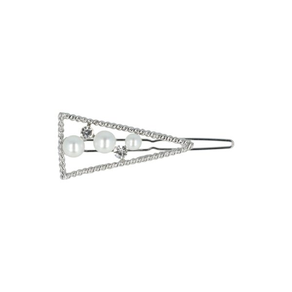Haarspeld Haarclip 4,5cm - Driehoek - Parel Strass Steentjes - Wit Zilver