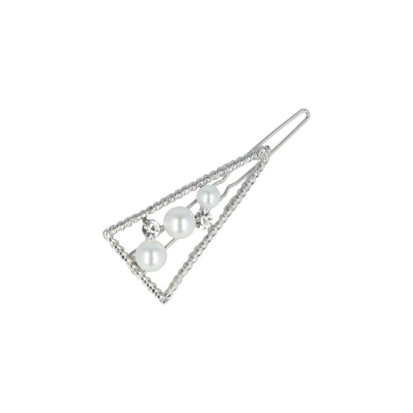 Haarspeld Haarclip 4,5cm - Driehoek - Parel Strass Steentjes - Wit Zilver