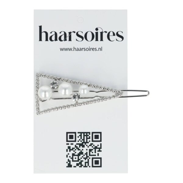 Haarspeld Haarclip 4,5cm - Driehoek - Parel Strass Steentjes - Wit Zilver