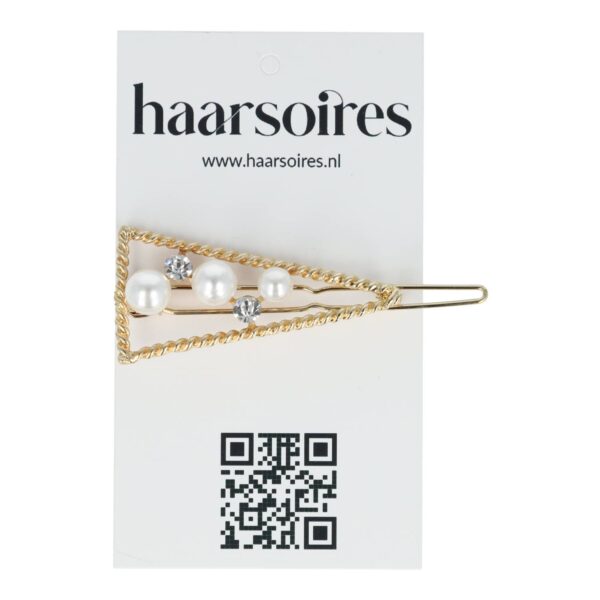 haarclip driehoek strass parel_5 Haarspeld Haarclip 4,5cm - Driehoek - Parel Strass Steentjes - Goud wit