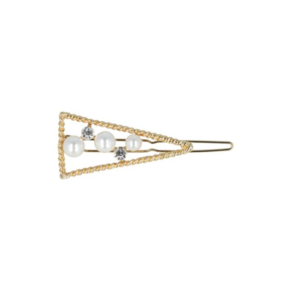 haarclip driehoek strass parel_6 Haarspeld Haarclip 4,5cm - Driehoek - Parel Strass Steentjes - Goud wit