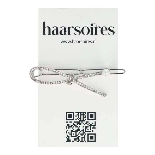 haarclip lus strass steentjes parel_2 Haarspeld Haarclip 5cm - Strik - Strass Steentjes - Zilver
