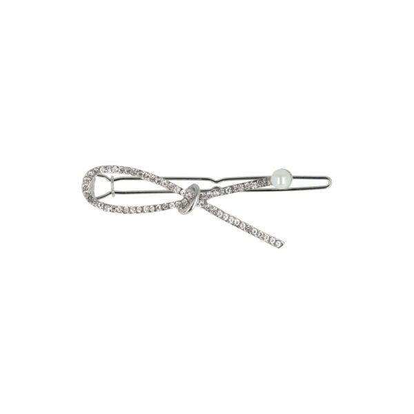 haarclip lus strass steentjes parel_3 Haarspeld Haarclip 5cm - Strik - Strass Steentjes - Zilver