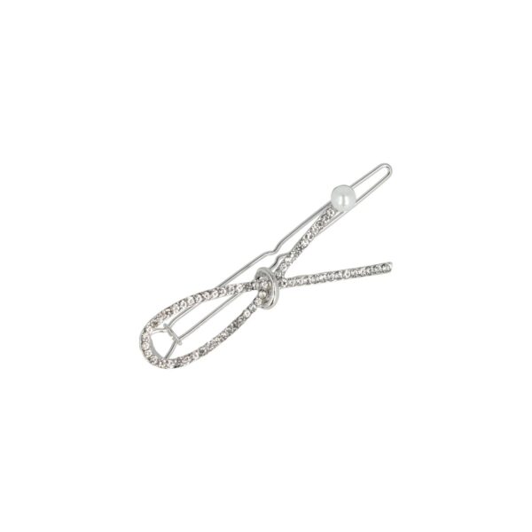 haarclip lus strass steentjes parel_4 Haarspeld Haarclip 5cm - Strik - Strass Steentjes - Zilver