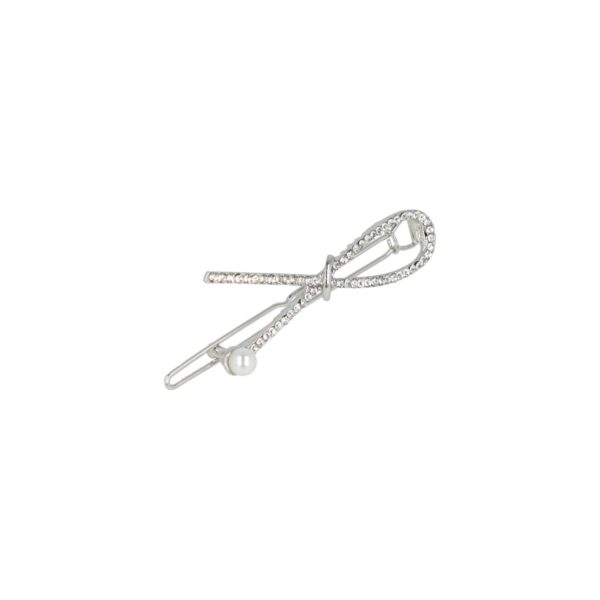 haarclip lus strass steentjes parel_8 Haarspeld Haarclip 5cm - Strik - Strass Steentjes - Zilver