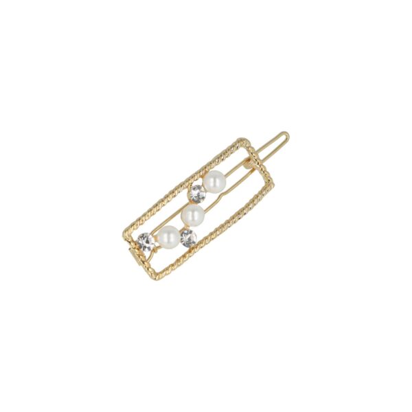 Haarspeld Haarclip 4,5cm - Recht - Parel Strass Steentjes - Wit Goud
