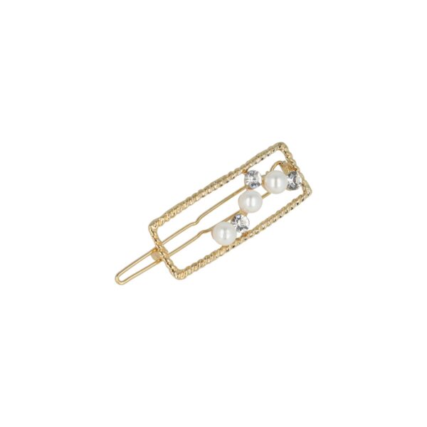 Haarspeld Haarclip 4,5cm - Recht - Parel Strass Steentjes - Wit Goud