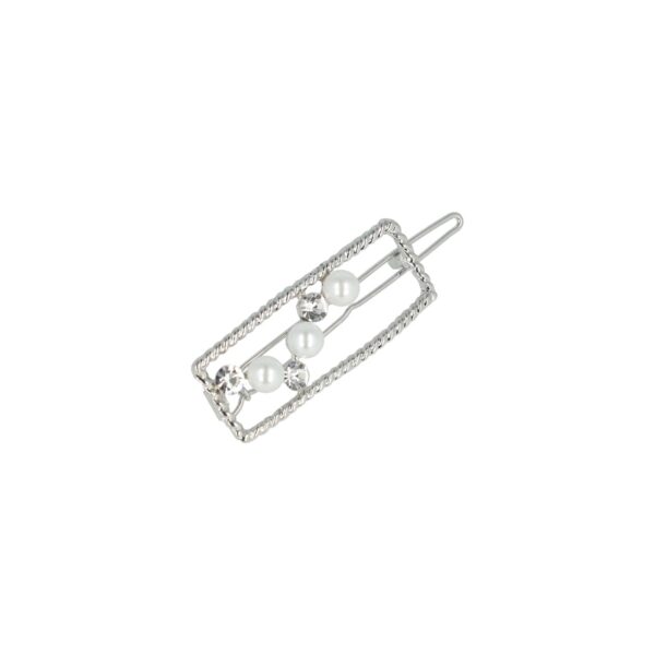 haarclip recht parel strass_5 Haarspeld Haarclip 4,5cm - Recht - Parel Strass Steentjes - Wit Zilver