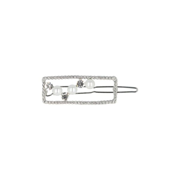 haarclip recht parel strass_6 Haarspeld Haarclip 4,5cm - Recht - Parel Strass Steentjes - Wit Zilver