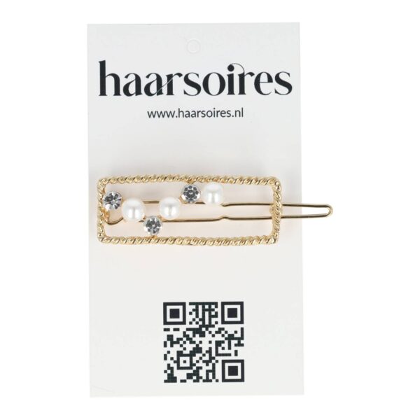 Haarspeld Haarclip 4,5cm - Recht - Parel Strass Steentjes - Wit Goud