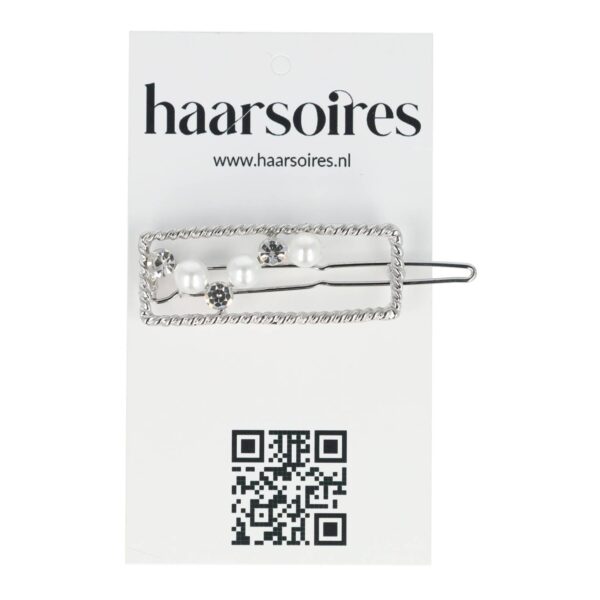 haarclip recht parel strass_8 Haarspeld Haarclip 4,5cm - Recht - Parel Strass Steentjes - Wit Zilver