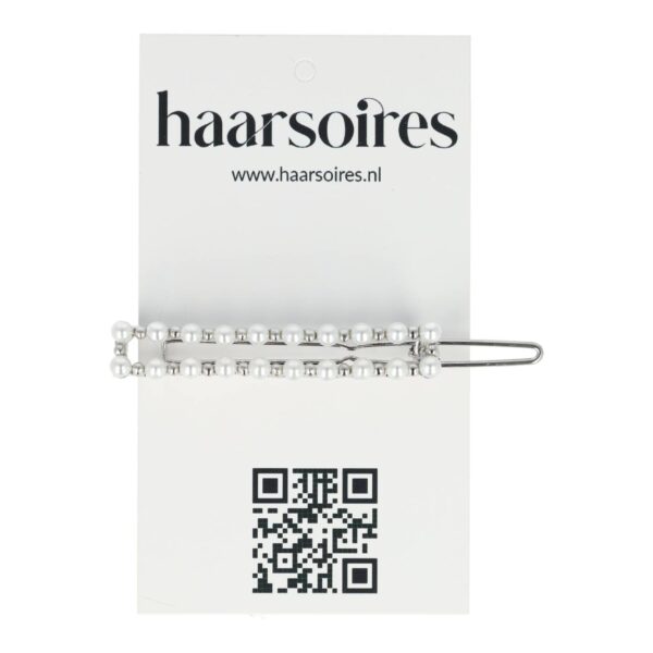 haarclip recht pareltjes_1 Haarspeld Haarclip 5cm - Recht - Parel - Wit Zilver