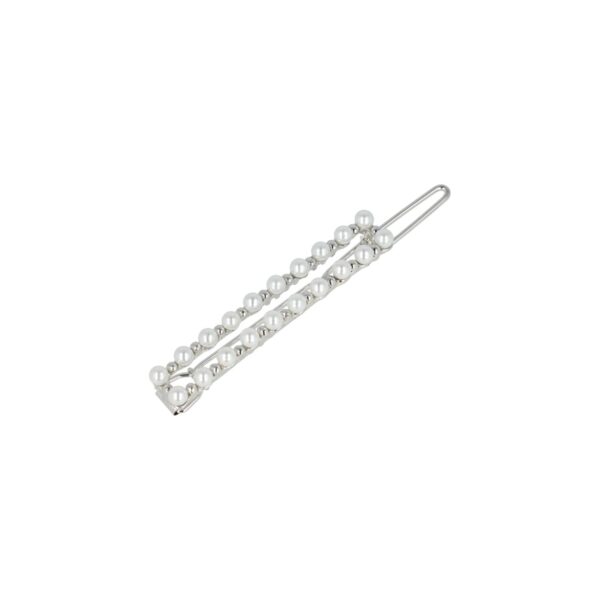 haarclip recht pareltjes_5 Haarspeld Haarclip 5cm - Recht - Parel - Wit Zilver