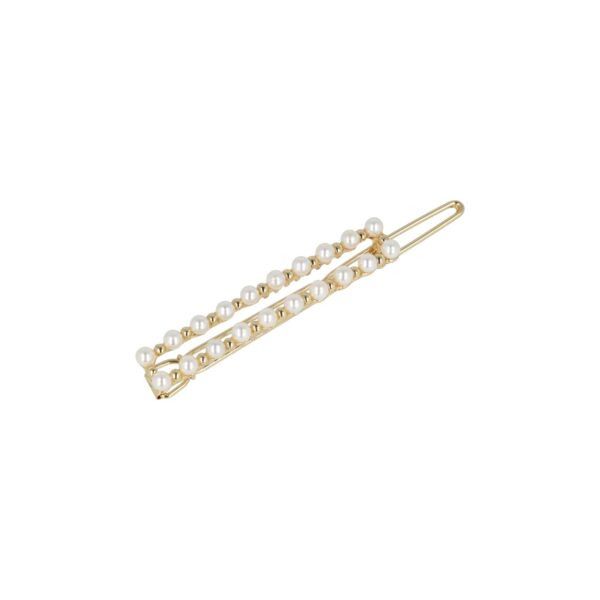 haarclip recht pareltjes_8 Haarspeld Haarclip 5cm - Recht - Parel - Wit Goud