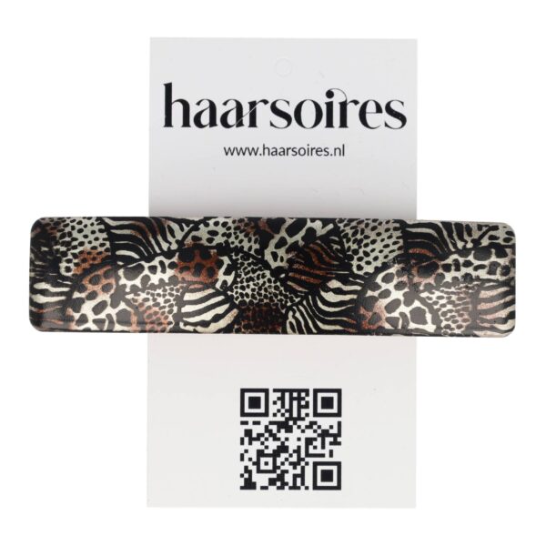 haarspeld panter buin roze goud 9cm_14 Haarspeld Patentspeld Recht 9cm – Panter Patroon – Bruin/Goud