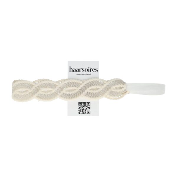 Haarband gevlochten - Kant zilverdraad 3,5 cm - Crème