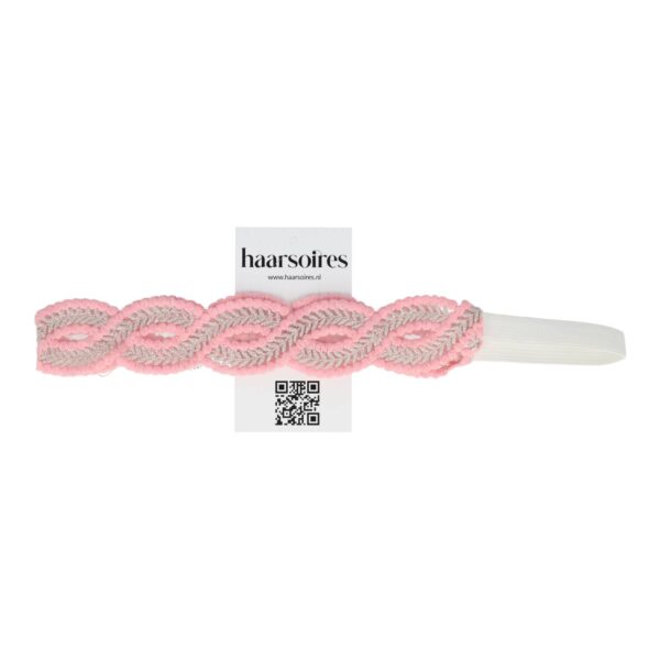 Haarband gevlochten - Kant zilverdraad 3,5 cm - Roze