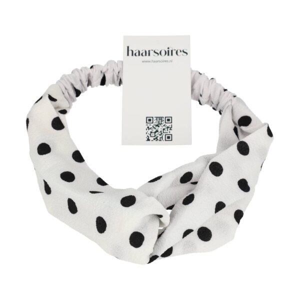 hd twist stippen_10 Haarband Twist 5cm – Stippenprint – Gladde Stof – Wit Zwart