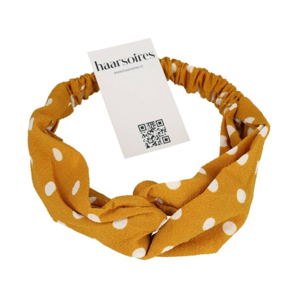 hd twist stippen_12 Haarband Twist 5cm – Stippenprint – Gladde Stof – Wit Geel
