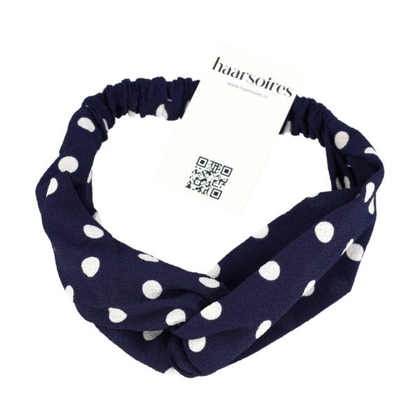 hd twist stippen_6 Haarband Twist 5cm – Stippenprint – Gladde Stof – Wit Donkerblauw