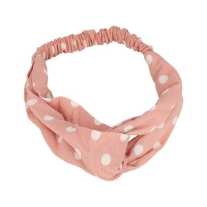 Haarband Twist 5cm – Stippenprint – Gladde Stof – Wit Lichtroze