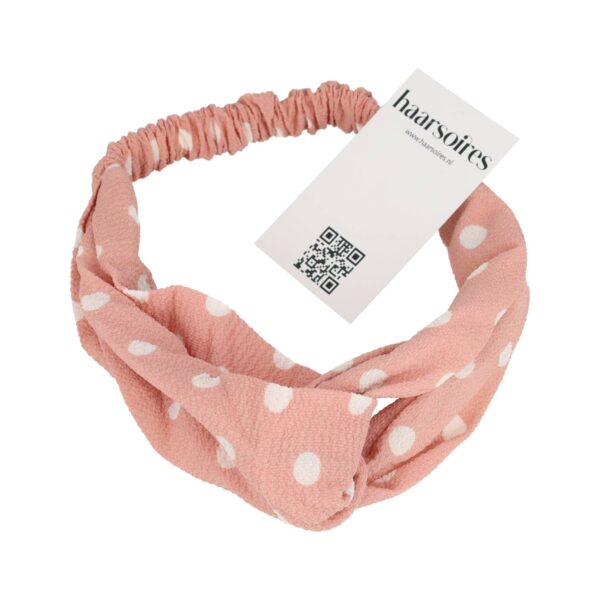 hd twist stippen_8 Haarband Twist 5cm – Stippenprint – Gladde Stof – Wit Lichtroze