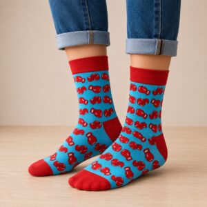 sokken-boksen Sokken katoen - bokshandschoenen print - blauw rood - maat 38-46