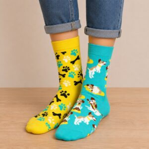 sokken-hond-geel-blauw Sokken Katoen - Honden Print - Blauw Geel - Maat 38-45