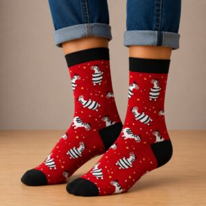 sokken-zebra-rood Sokken katoen - zebra print - rood zwart wit - maat 36-43