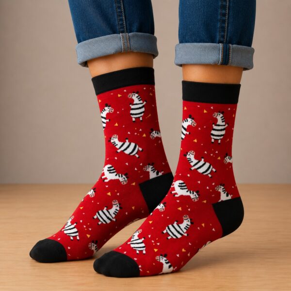 sokken-zebra-rood Sokken katoen - zebra print - rood zwart wit - maat 36-43