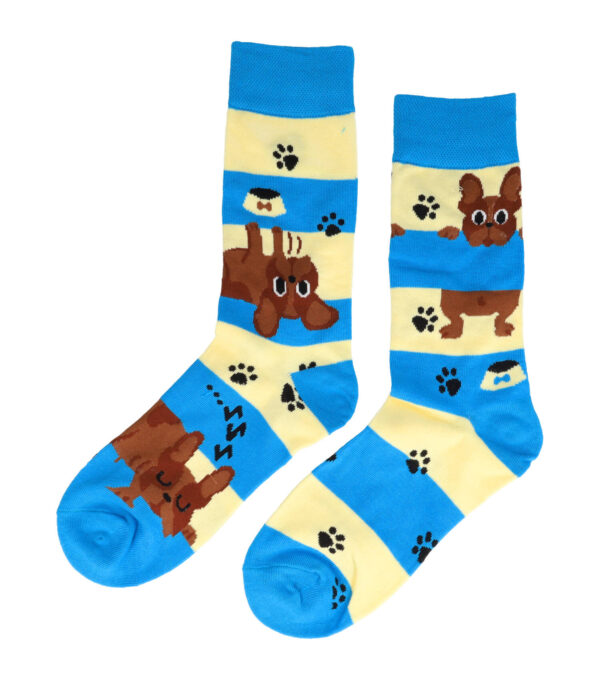 069-lol_15 Sokken Katoen - Honden Streep Print – Blauw Beige – Maat 38-45