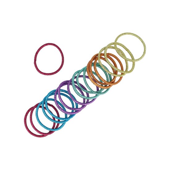 2159766657 Haarelastieken basic - Glitter metallic zonder metaal - Rood blauw paars groen oranje geel - Set van 18
