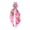 2162007426 Haarelastiek Scrunchie – Bloemenprint – 25cm Linten – Gladde Stof – Beige Roze