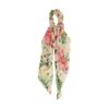 2162015454 Haarelastiek Scrunchie – Bloemenprint – 25cm Linten – Gladde Stof – Roze Groen Creme