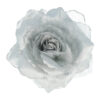 26403_1 Haarspeld Duckklem, Broche & Elastiek 10cm – Haarbloem Roos met Glitter – Zilver